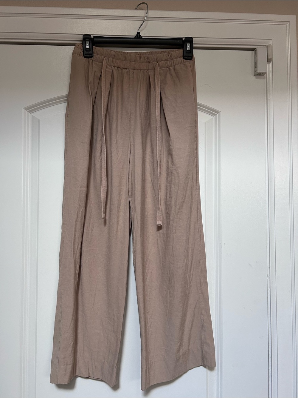 Vince Women’s Tan Pull On Trouser Pant Elastic Tie Waist Relaxed Wide Ankle Leg